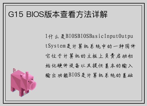G15 BIOS版本查看方法详解